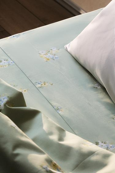 DRAP DE DESSUS SATIN FLEURS SAUVAGES - Vert de Zara - Image 4