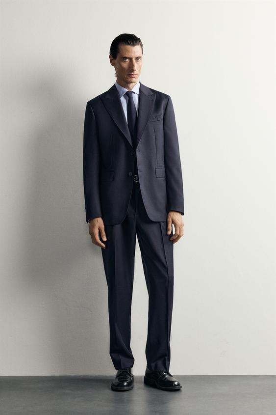 100% WOOL SUIT TROUSERS - Navy blue by Zara - Image 0