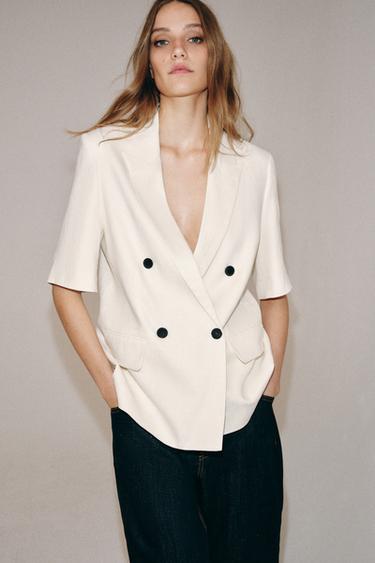 VESTE EN LIN À MANCHES COURTES ZW COLLECTION - Écru de Zara - Image 4