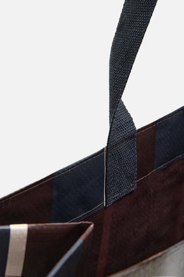 STRIPED TOTE BAG - Black / Brown by Zara - Image 4