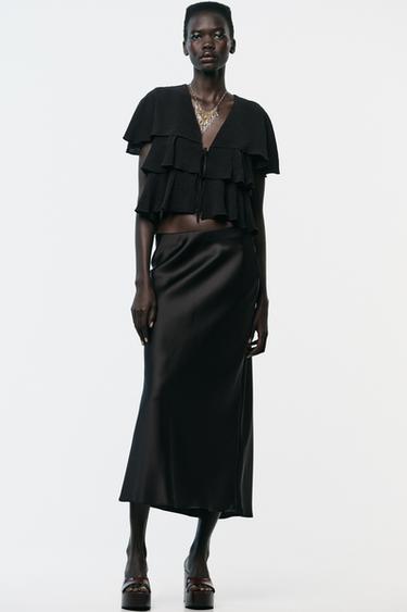 RUFFLED CAPE TOP - Black by Zara