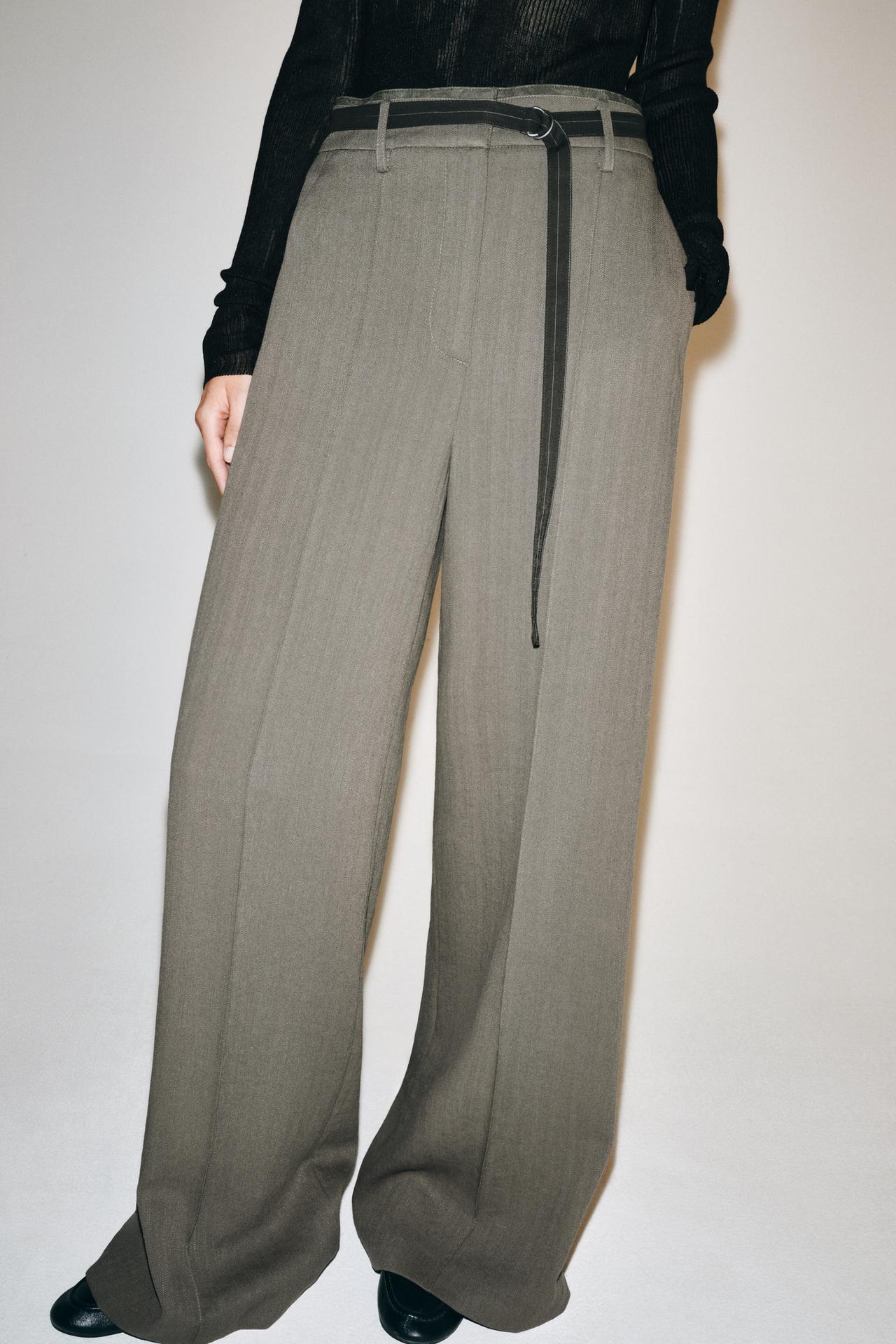 ZW COLLECTION DOUBLE WAISTBAND TROUSERS — Gray / Tan