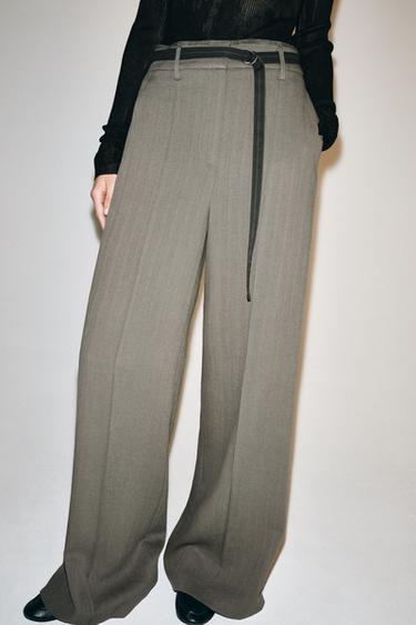 ZW COLLECTION DOUBLE WAISTBAND TROUSERS — Gray / Tan 2