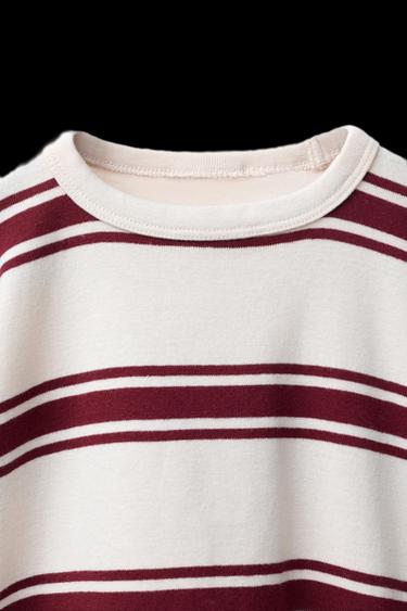 STRIPED EMBROIDERED T-SHIRT - Burgundy by Zara