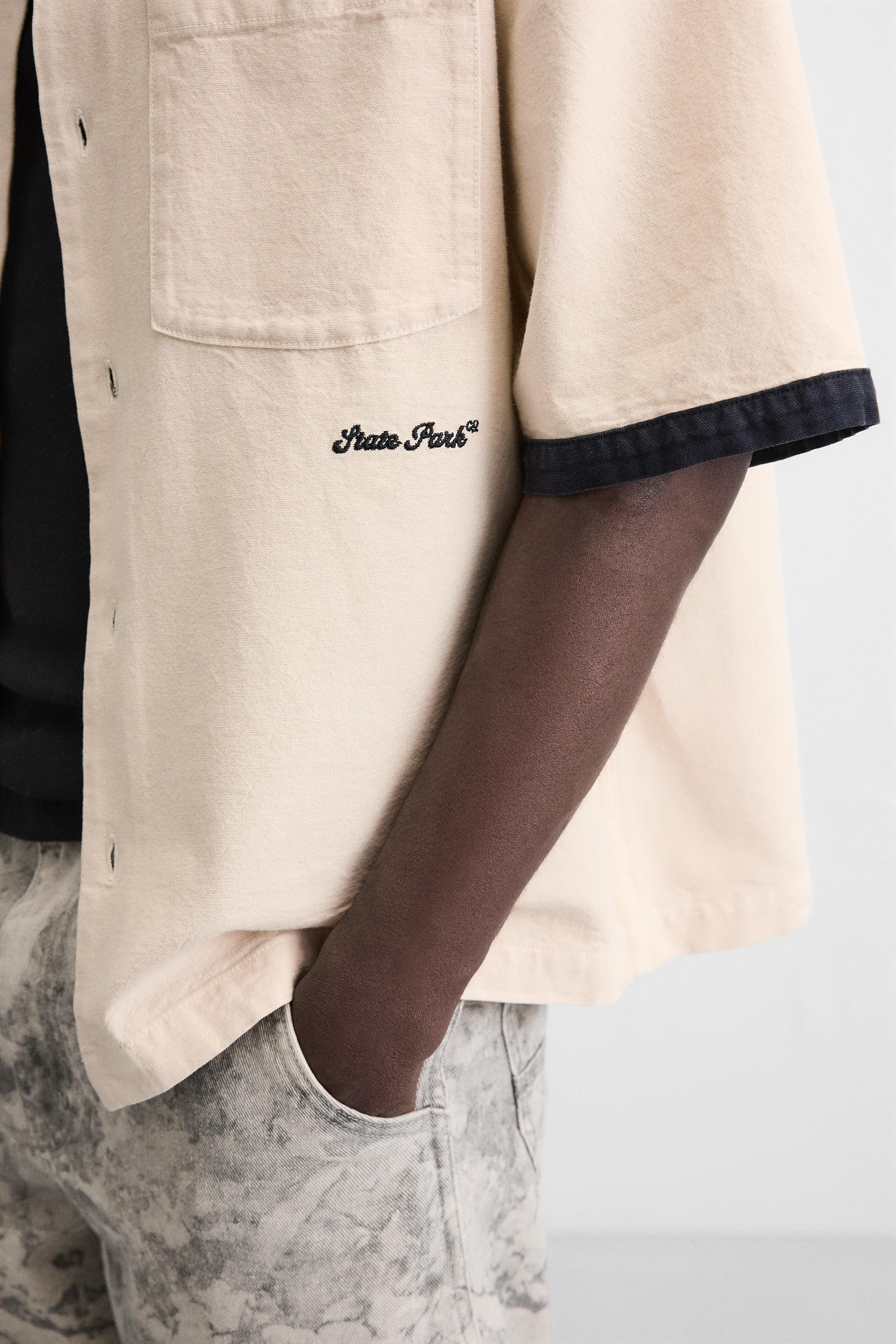 コントラスト刺繍シャツ - ホワイト | ZARA Japan / 日本