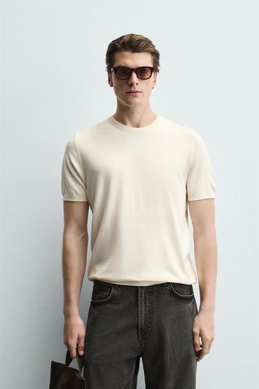 VISCOSE BLEND KNIT T-SHIRT - Ecru by Zara