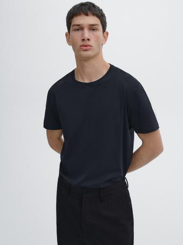 Zara 100% mercerised cotton T-shirt - Navy blue