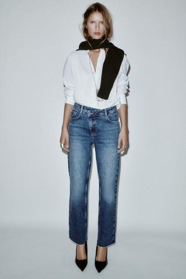 JEANS Z.09 STRAIGHT HIGH-WAIST CROSS-OVER WAISTBAND - denim blue by Zara