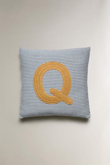 CHILDREN'S EMBROIDERED LETTER Q CUSHION - Light blue by Zara - Image 0