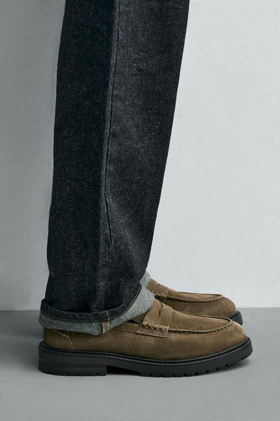 SPLIT SUEDE PENNY LOAFERS - Taupe Grey by Zara - Image 0