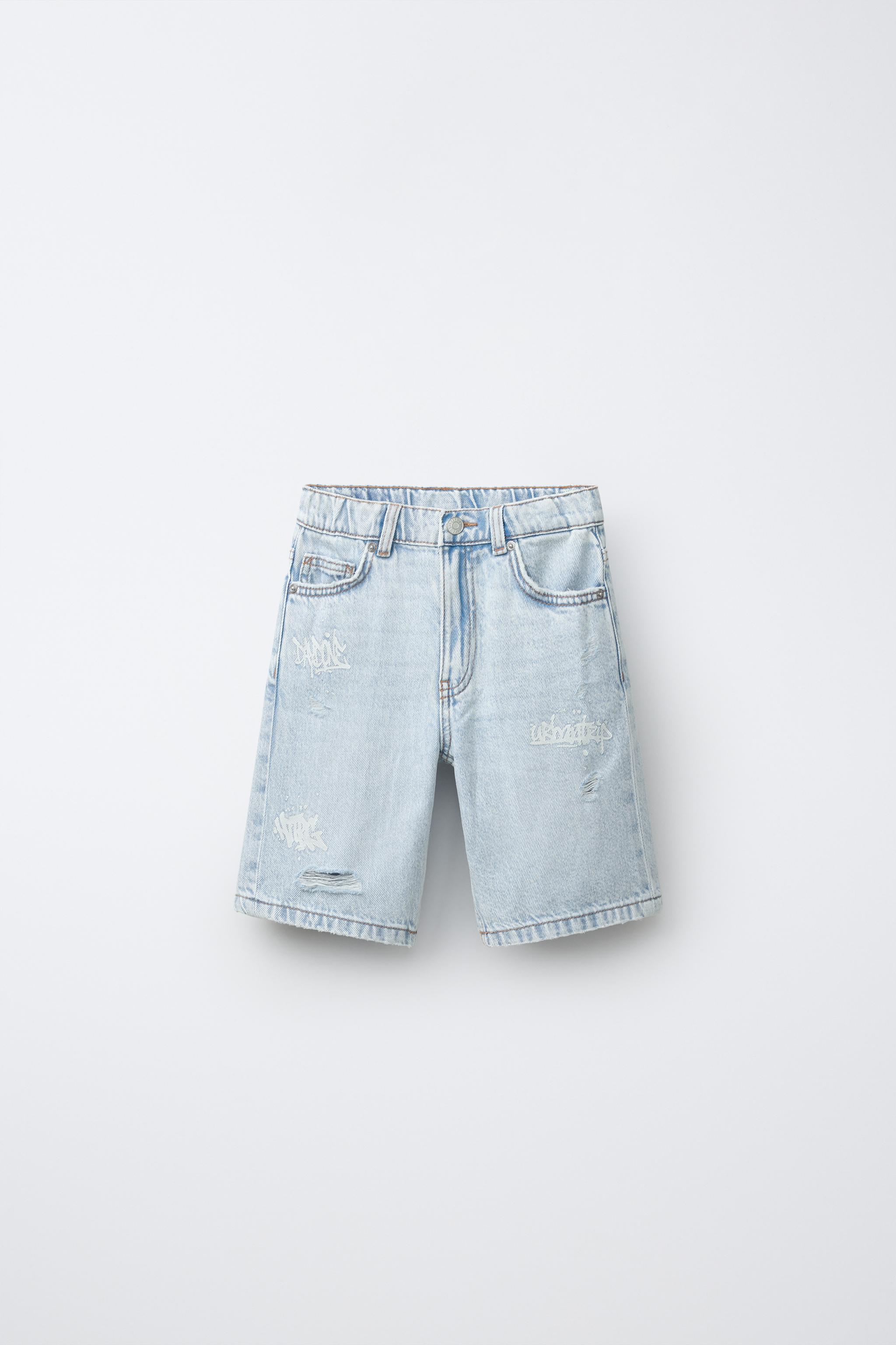 Детские шорты Zara RIPPED AND GRAFFITI DENIM SHORTS — фото 2