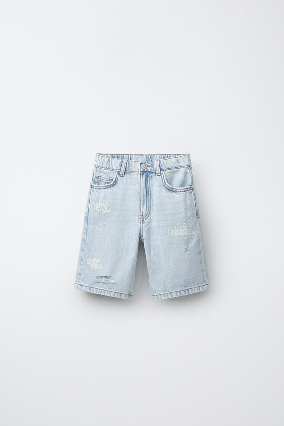 BERMUDA DENIM ROTOS Y GRAFFITI - Azul de Zara - Imagen 0