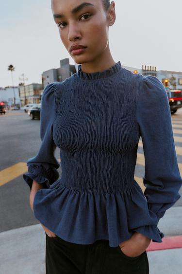 CAMISA NIDO DE ABEJA - Azul de Zara