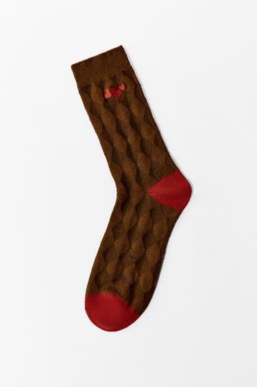 EMBROIDERED ARGYLE SOCKS - Toffee by Zara