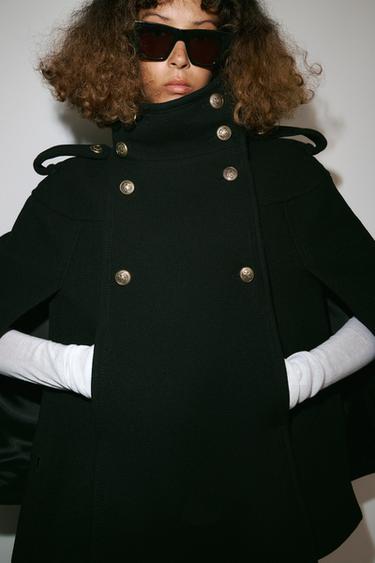 WOOL BLEND CAPE WITH METAL BUTTONS ZW COLLECTION - Black by Zara