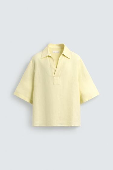 Zara 100% LINEN POLO SHIRT - Mustard