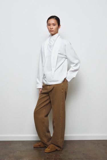 Zara HEAVY COTTON T-SHIRT WITH TIES - White