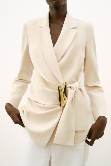 DOUBLE-BREASTED BLAZER WITH BUCKLE - Ecru by Zara