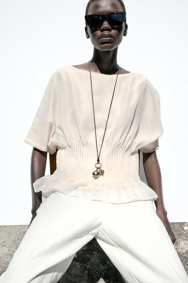 KNIT TOP WITH ORGANZA - Ecru by Zara - Image 4