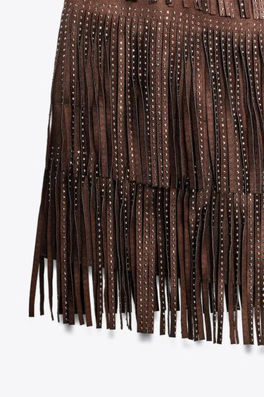 JUPE À FRANGES EFFET DAIM BRILLANT - Marron de Zara - Image 9