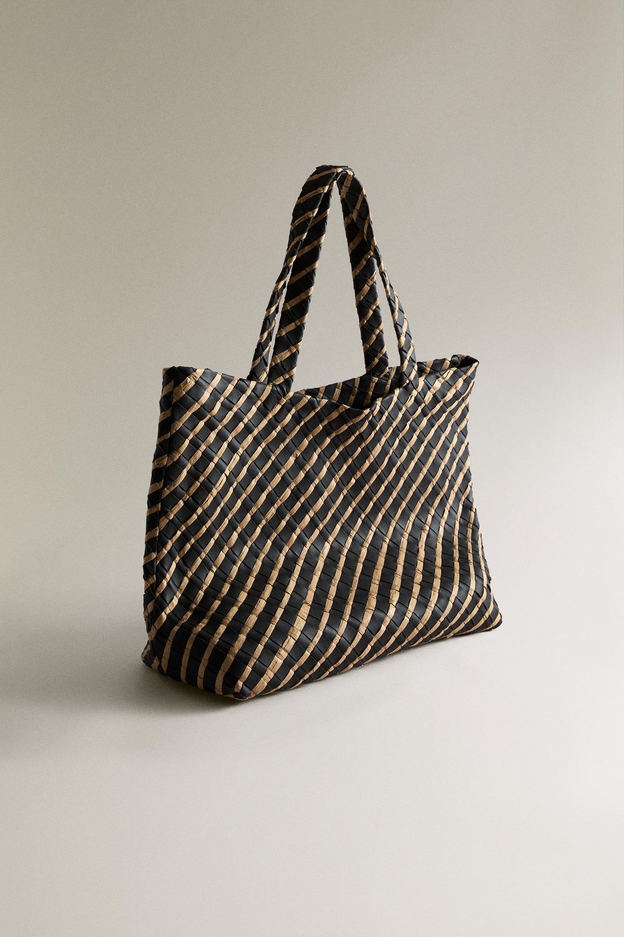 BRAIDED LEATHER TOTE BAG — Two-tone