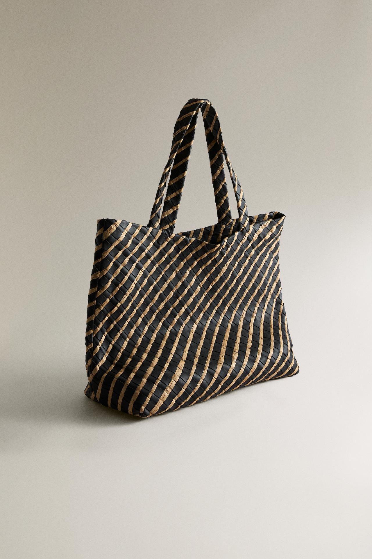 BRAIDED LEATHER TOTE BAG — Two-tone