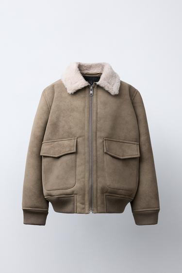 DOUBLE-FACED FAUX SHEARLING BOMBER JACKET - Brown / Taupe by Zara