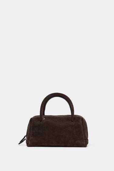 SPLIT SUEDE BOWLING BAG - Chocolate by Zara