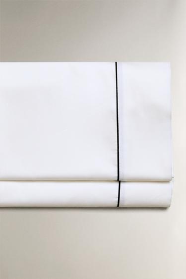 SATEEN FLAT SHEET WITH PIPING - Black by Zara