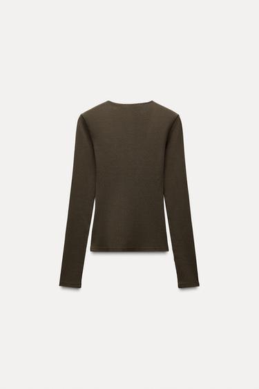 T-SHIRT CÔTELÉ DENTELLE EFFET DÉLAVÉ - Marron de Zara - Image 5