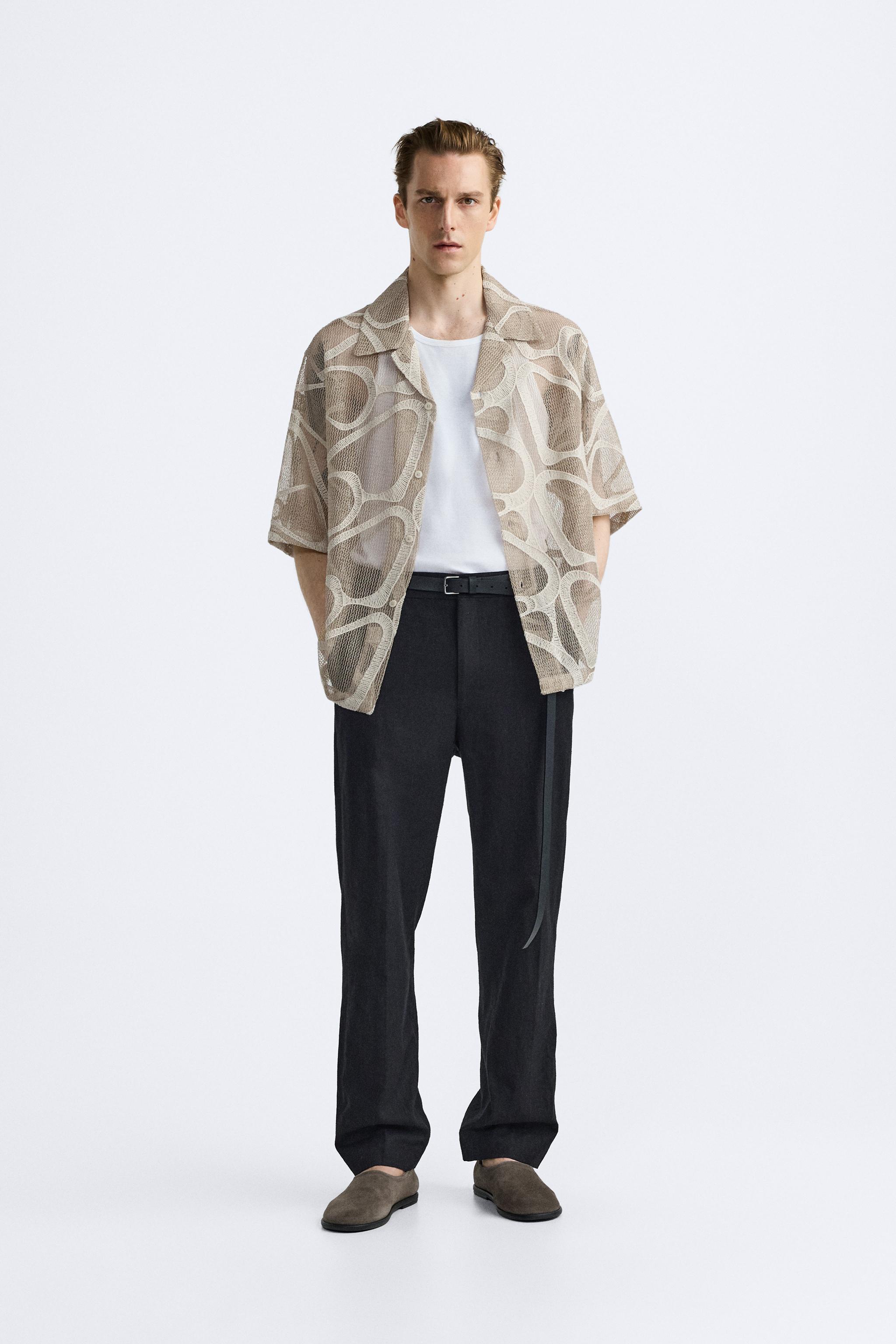 EMBROIDERED MESH SHIRT - taupe brown | ZARA United States