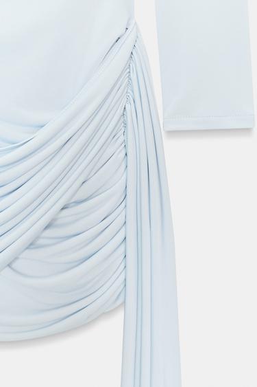 DRAPED MINI DRESS WITH SASH - Light grey by Zara - Image 7