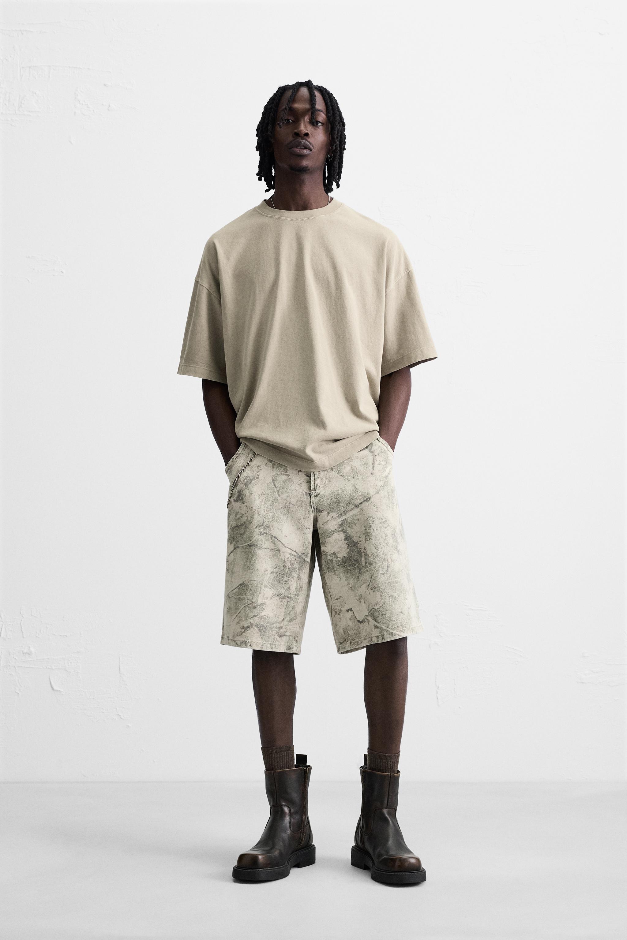 ZARA アニマルプリント デニムバミューダパンツ ショーツjorts38 アニマル柄バミューダパンツ - サンド/ブラック | ZARA Japan / 日本