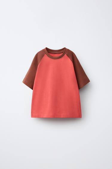 T-SHIRT À MANCHES RAGLAN - Rouge / Corail de Zara