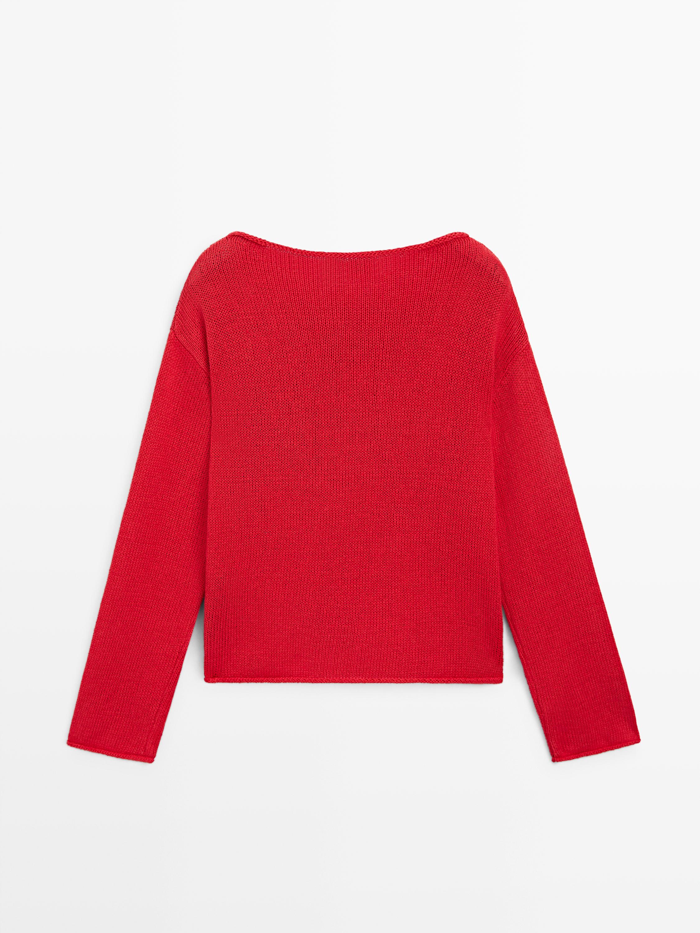 Cotton and linen knit sweater with pocket detail