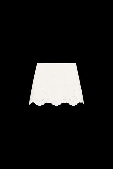 Zara EMBROIDERED EYELET SKORT - White - Image 0