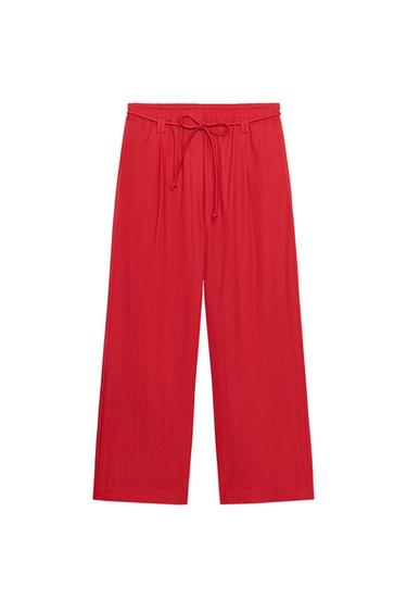 ZW COLLECTION POPLIN TROUSERS - Red by Zara
