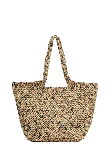 Zara WOVEN BASKET TOTE BAG - Light beige
