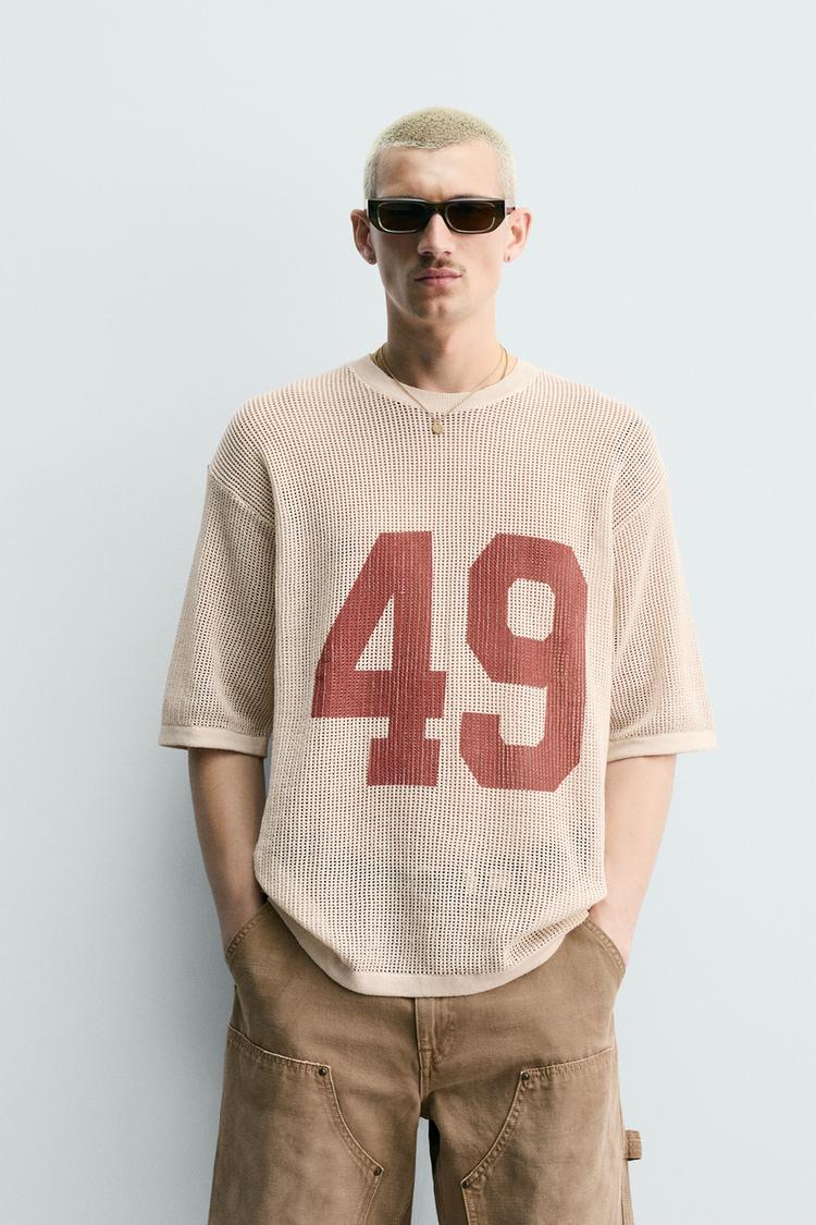 ZARA NUMBER MESH KNIT T-SHIRT