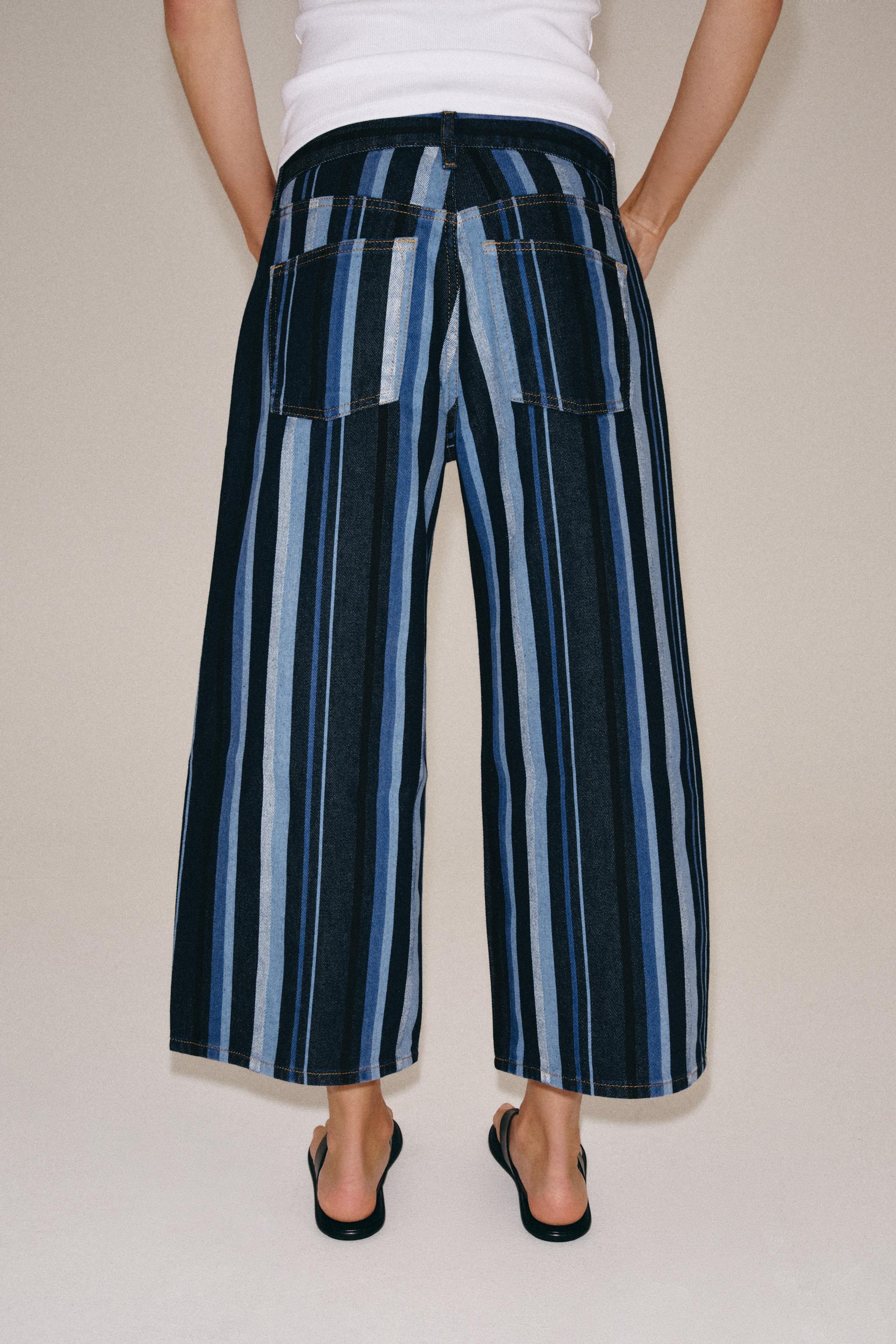 Женские джинсы Zara ZW COLLECTION MID-RISE STRIPED CULOTTE JEANS — фото 3