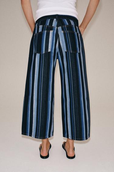 JEAN ZW COLLECTION JUPE-CULOTTE À RAYURES TAILLE NORMALE - Bleu de Zara - Image 2