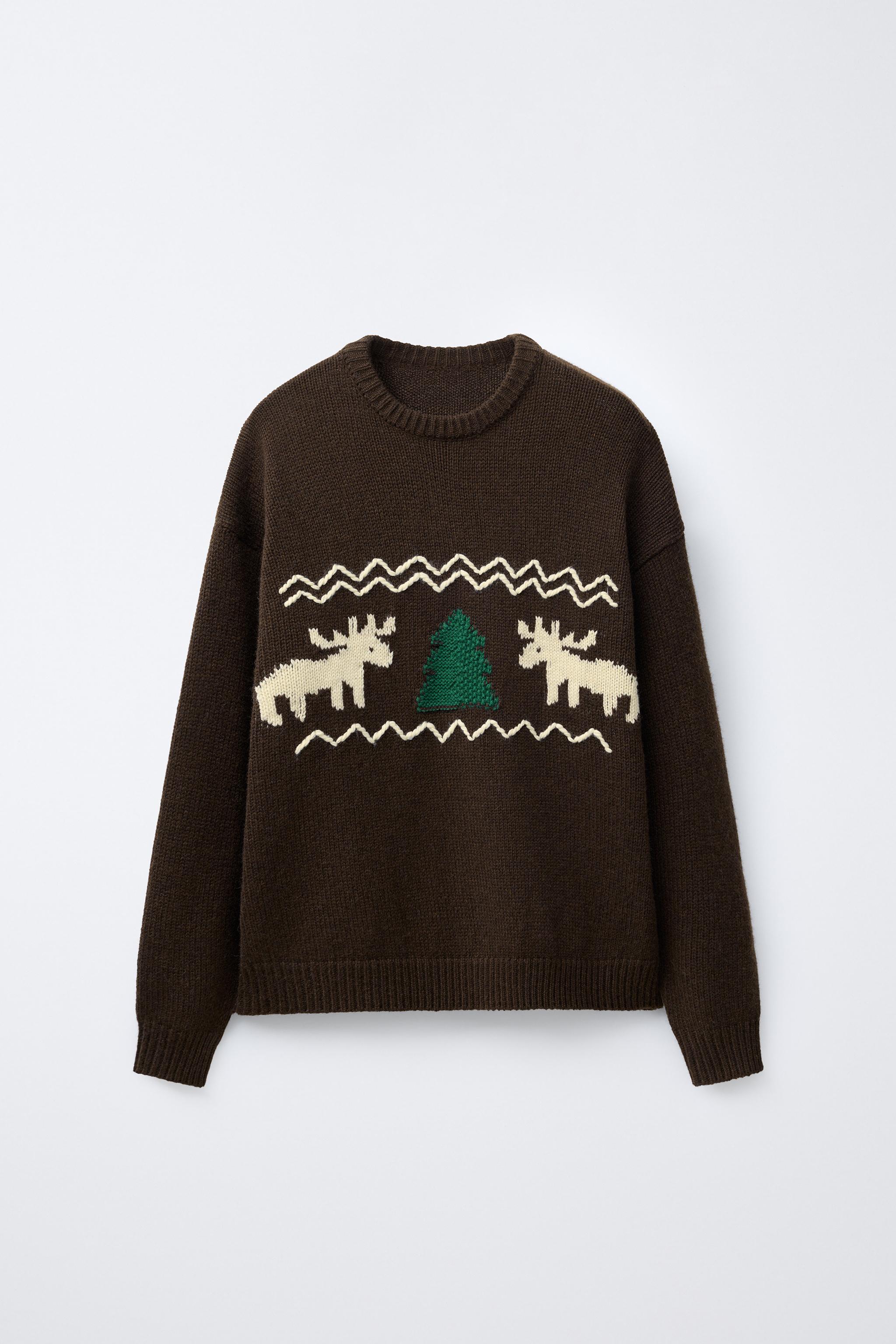 KNIT JUMPER WITH EMBROIDERED REINDEER