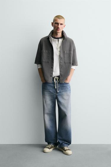 Zara TEXTURED SHIRT WITH POCKETS - Gray