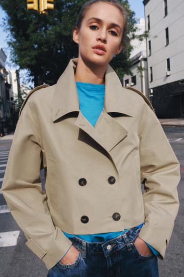 VESTE TRENCH CROISÉE COURTE - Marron clair de Zara