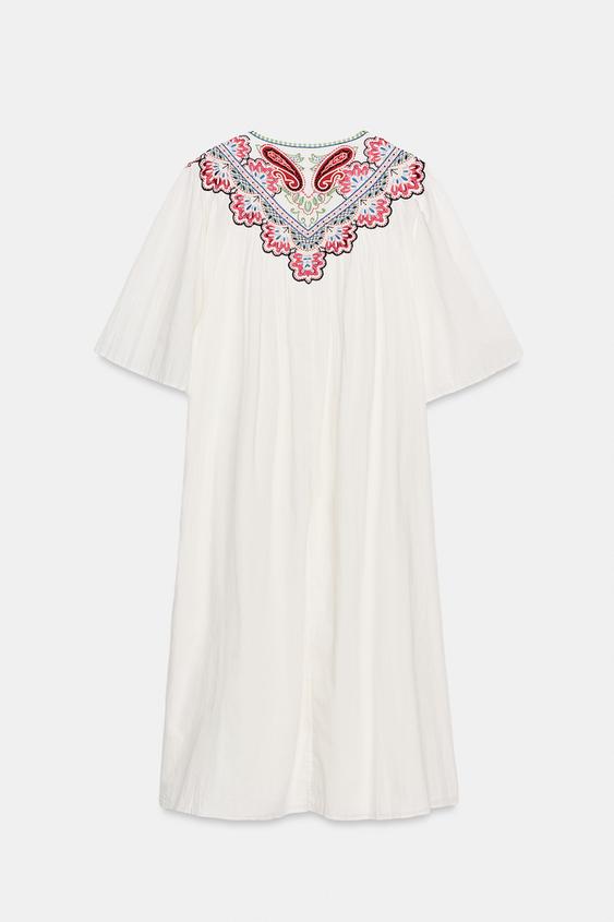 ROBE MI-LONGUE BRODÉE ZW COLLECTION - Blanc cassé de Zara - Image 6