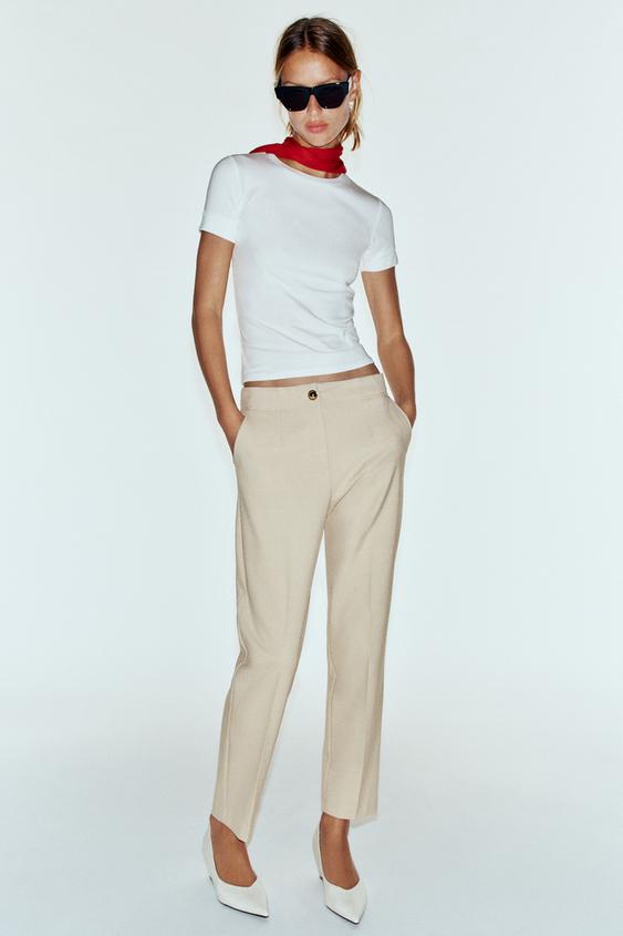 HIGH-WAIST CROPPED TROUSERS - Beige by Zara - Image 0