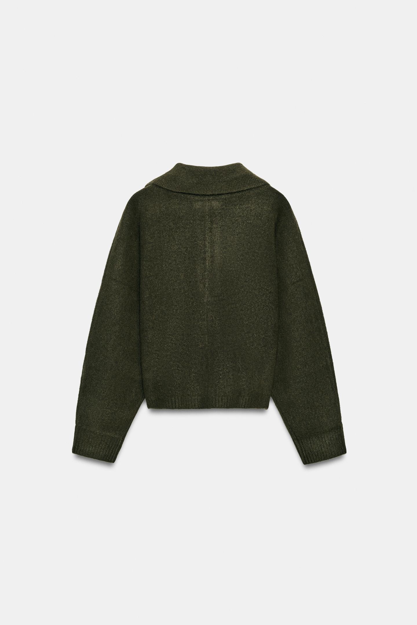 Женский свитер Zara Soft Knit Zip-Up, цвет: Тёмный хаки — фото 7