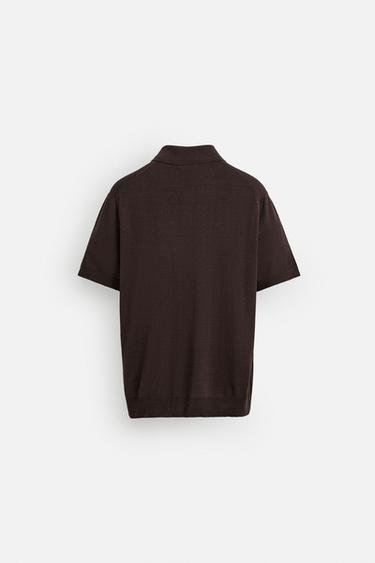 POLO EN MAILLE SOIE ET LIN - Marron foncé de Zara - Image 7