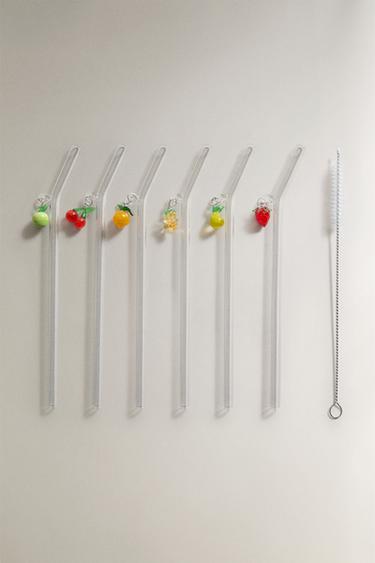 PACK OF FRUIT BOROSILICATE GLASS STRAWS (PACK OF 6) - Red by Zara