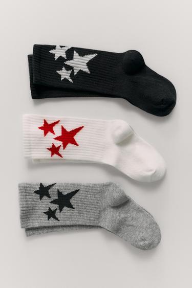 Zara 三雙裝星形印花中筒襪 - 灰色